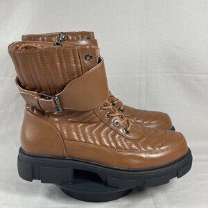 Chase & Chole Women's Brown Marveo Quilted Lug Combat Boots Shoe Size 10-NEW
